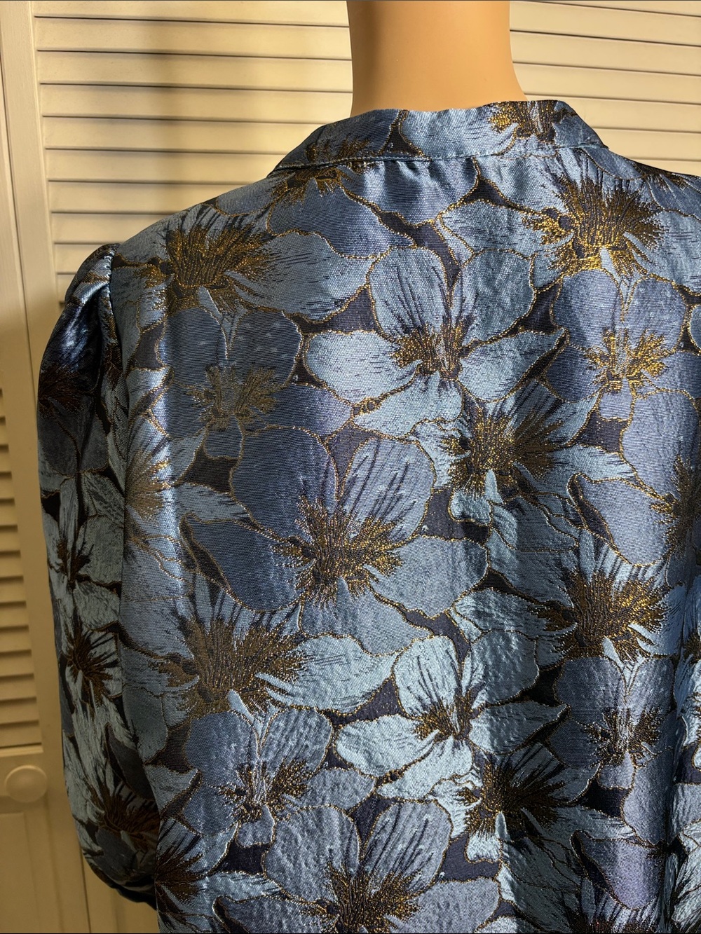 Pomander Place Blue Jacquard Samantha Dress Floral Balloon Sleeves XXL - Picture 12 of 16